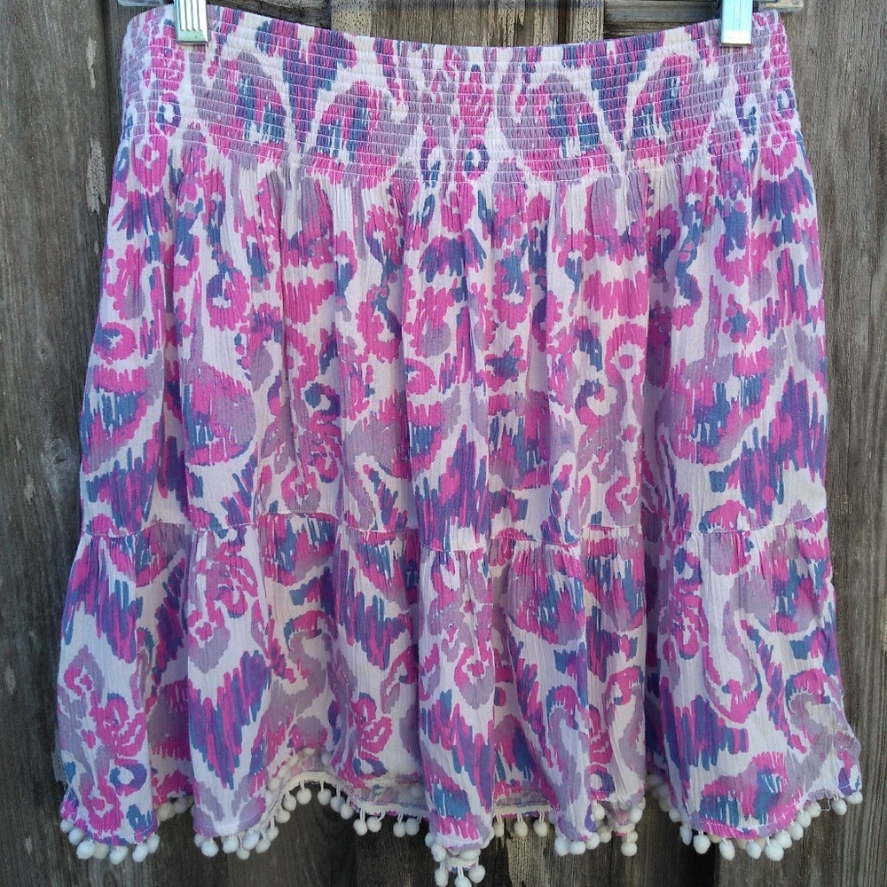 Lilly Pulitzer pom pom fringe Evelyn skirt flaming